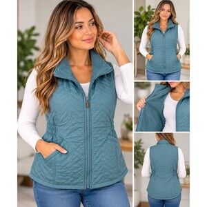 Blue Mountain Women's Quilted Fleece Lined Full Zip Vest Teal Blue Size 1X...